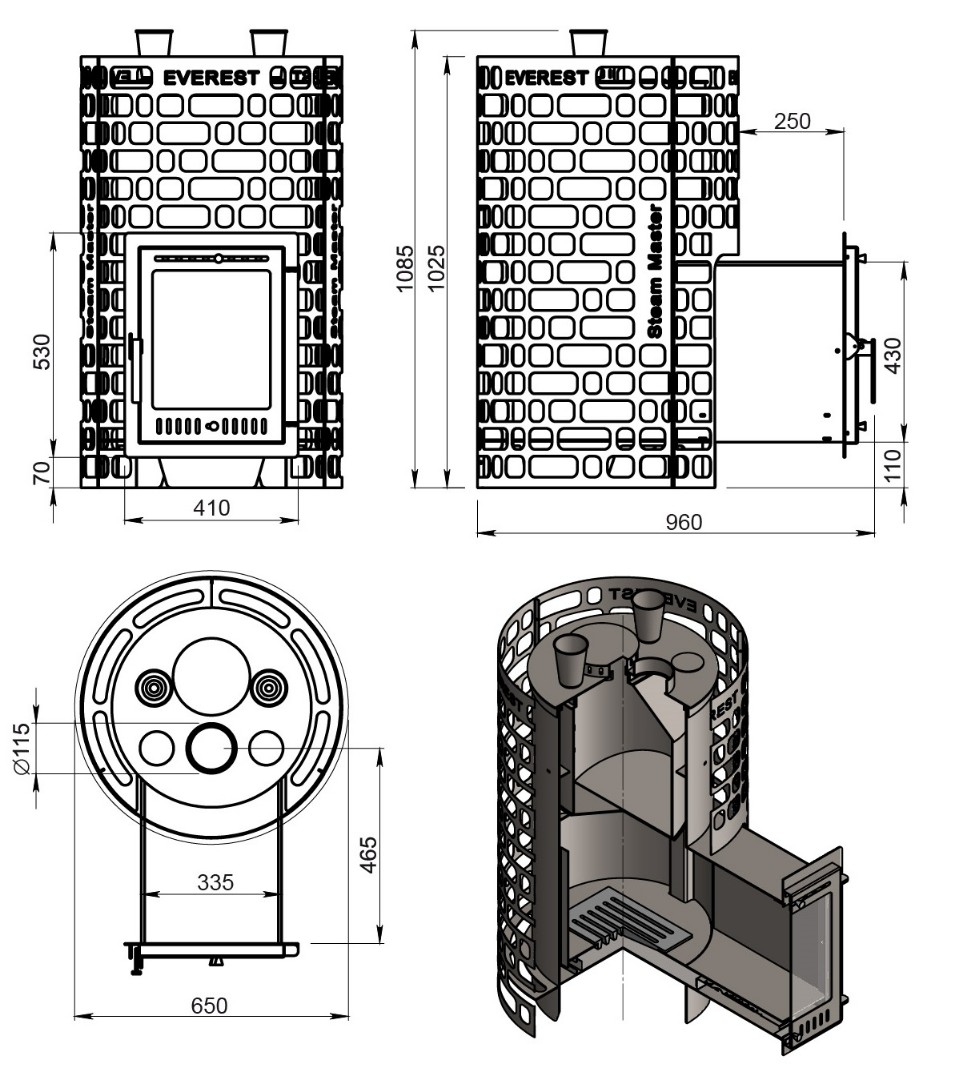 Печь для бани Эверест "Steam Master" 38 INOX (320М) - 5min