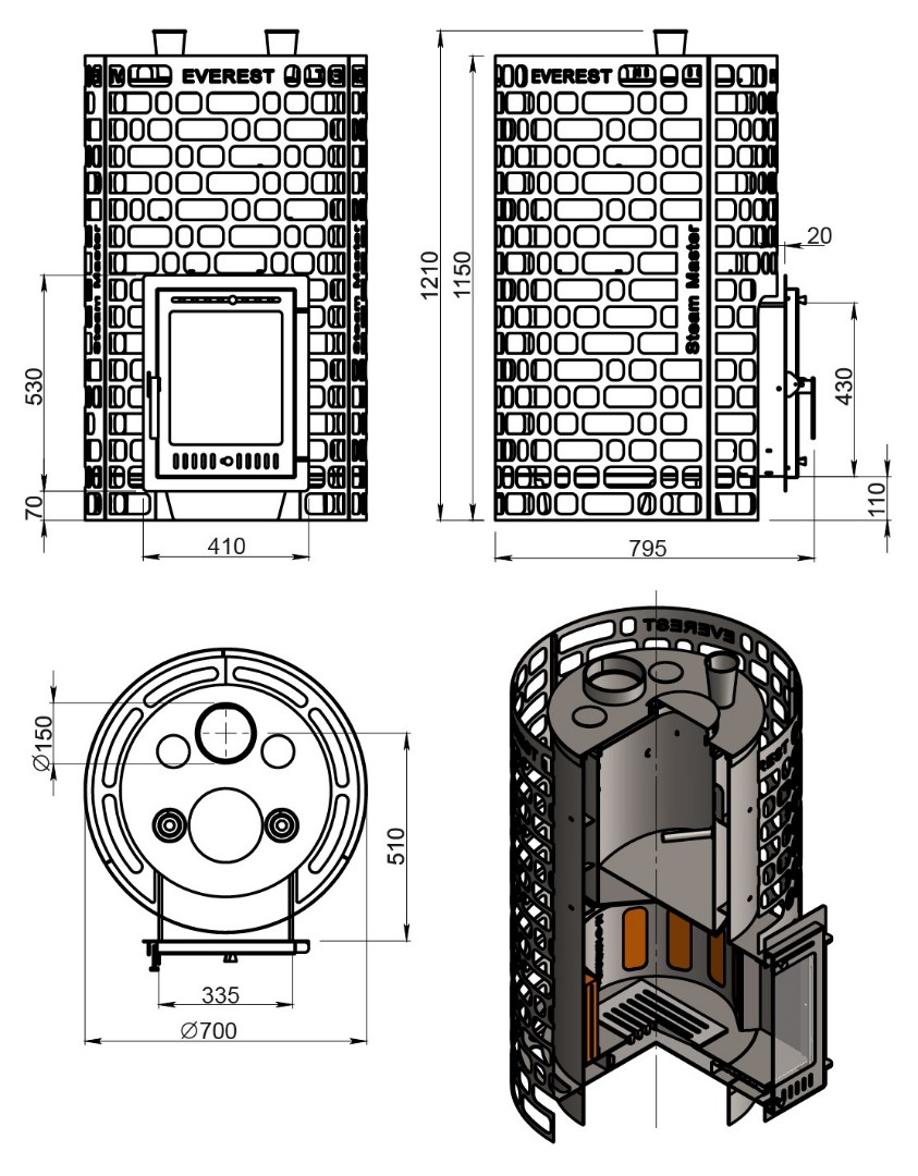 Печь для бани Эверест "Steam Master" 60 INOX (320М) б/в - 4min