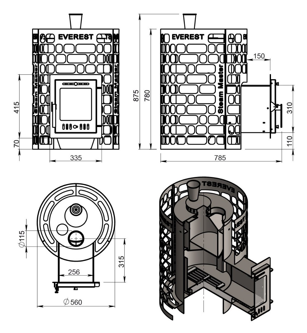 Печь для бани Эверест "Steam Master" 18 (210М) - 3min