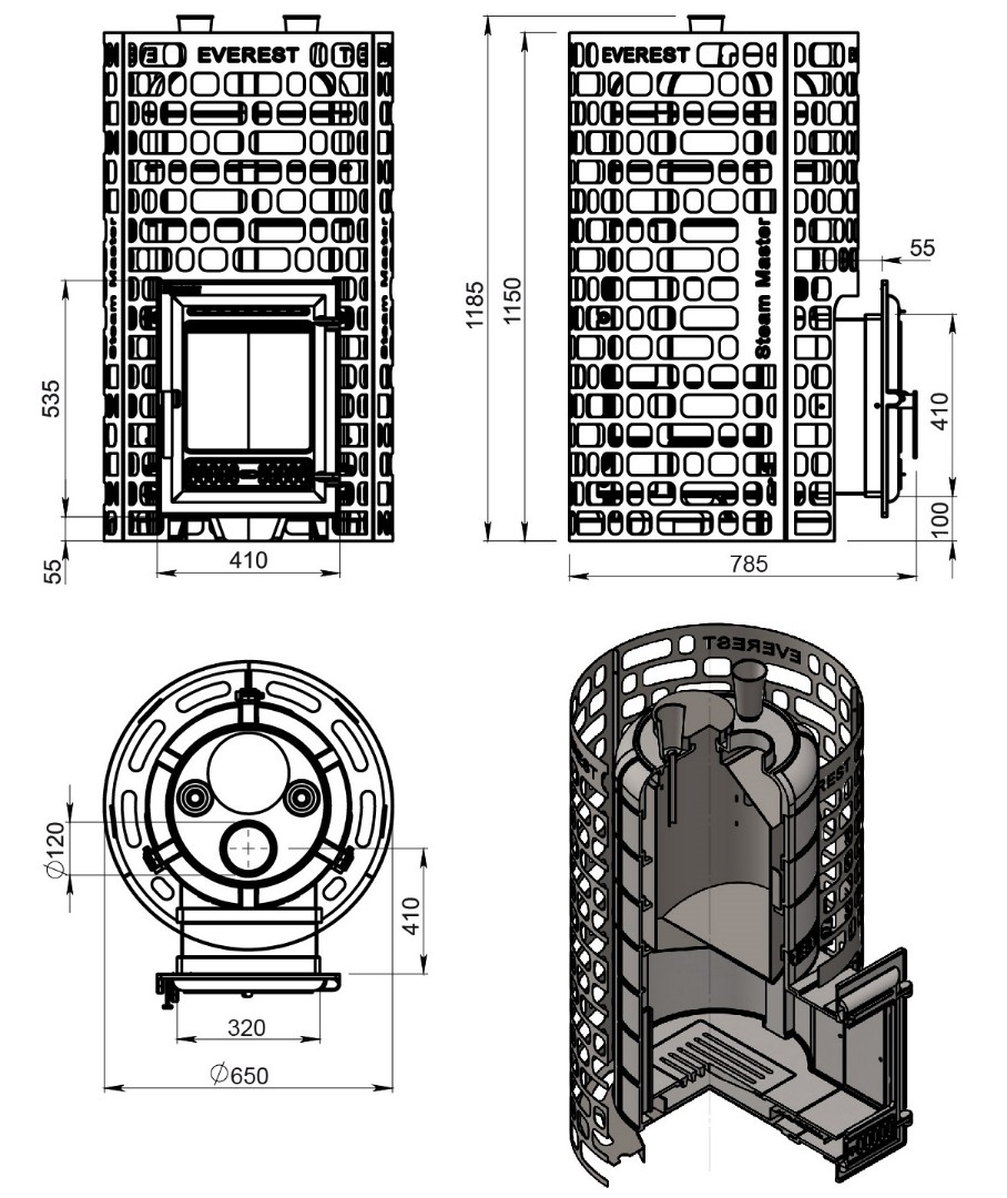 Печь для бани Эверест "Steam Master" 44 (320) ЧУГУН б/в - 4min