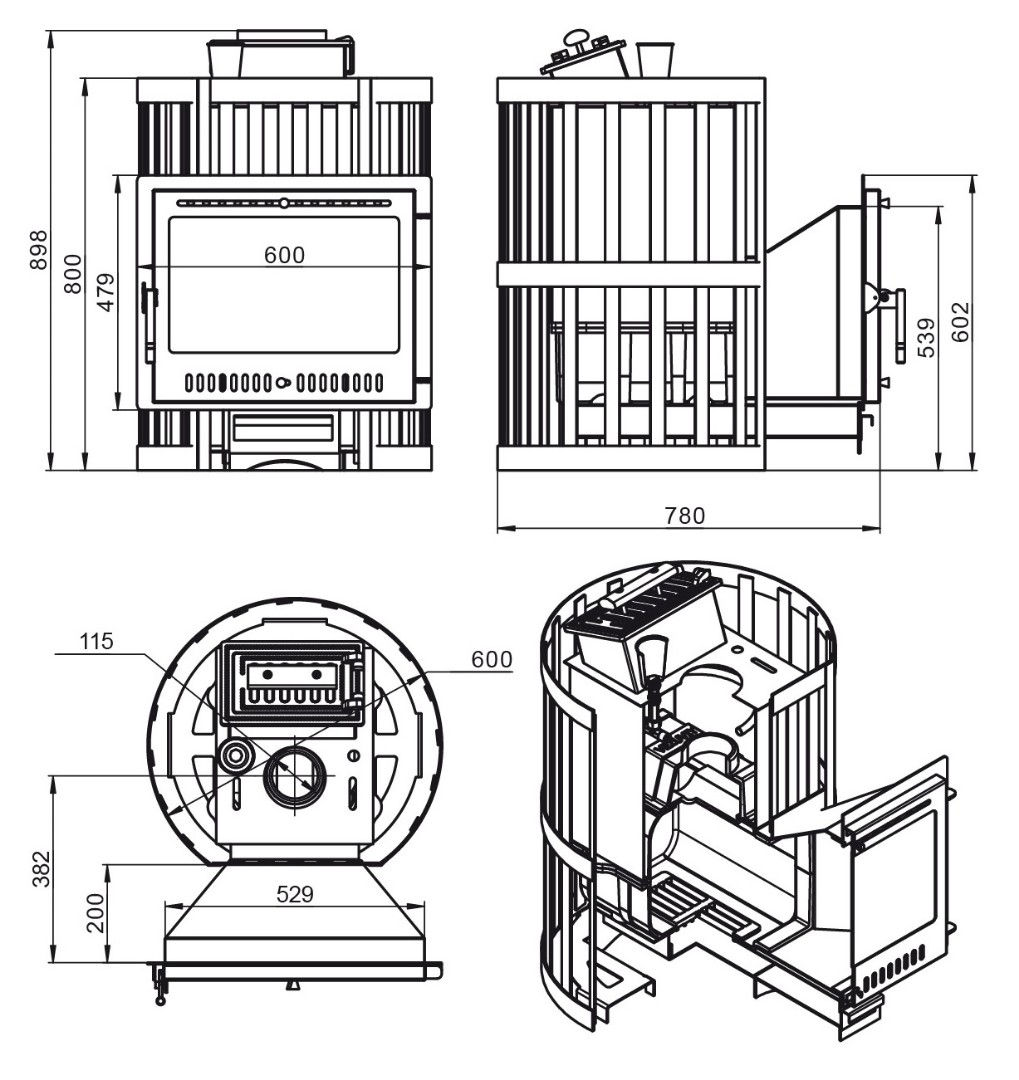 Печь для бани Везувий Ураган Ковка 16 Панорама "М" - 2min