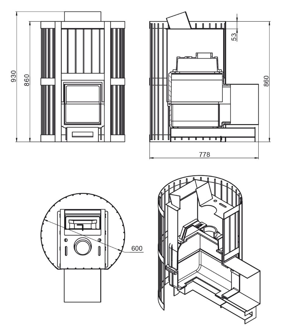 Печь для бани Везувий Ураган Ковка 22 (270) - 2min