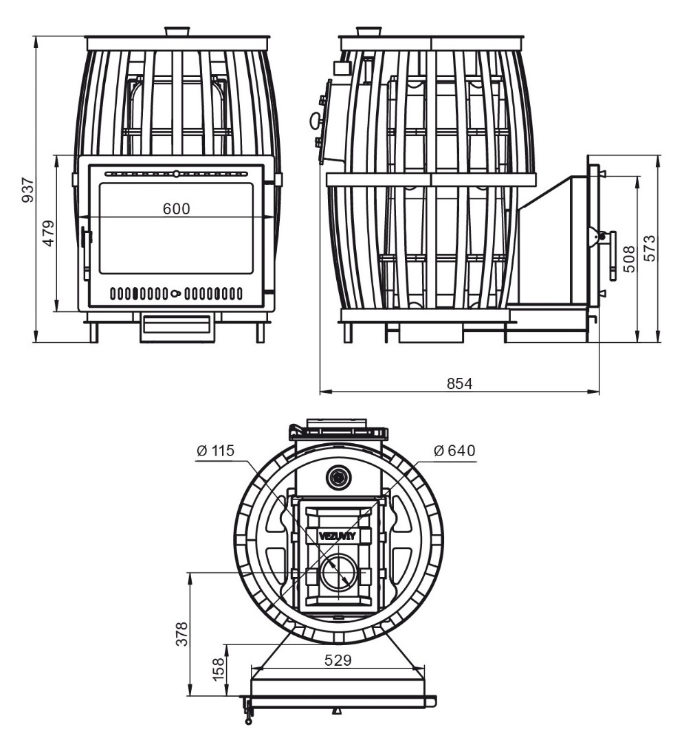 Печь для бани Везувий Легенда Русский пар Ковка 24 Панорама "М" - 3min
