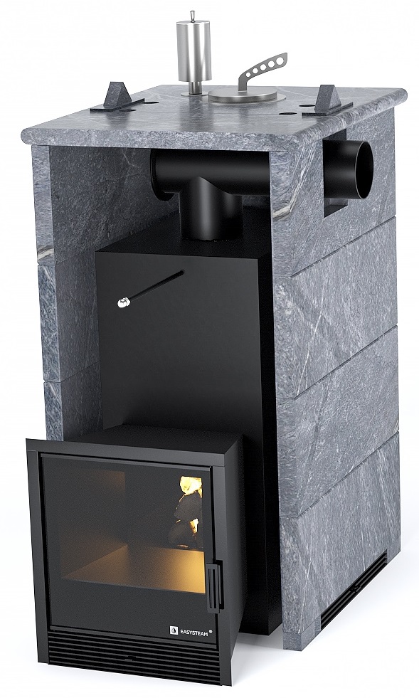 Печь для бани EASYSTEAM Анапа в трехстороннем кожухе с закрытым верхом с боковым подключением - 1min