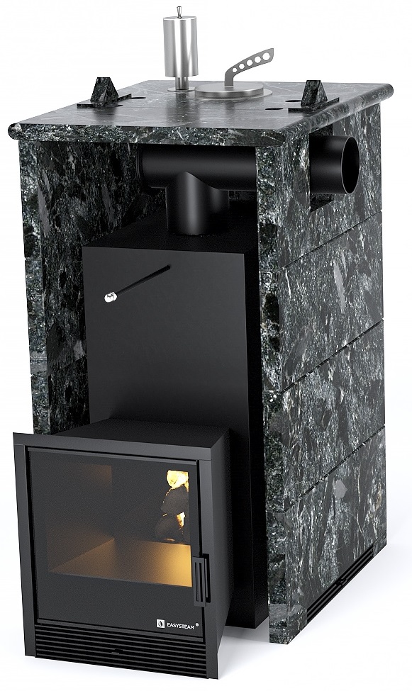 Печь для бани EASYSTEAM Анапа в трехстороннем кожухе с закрытым верхом с боковым подключением - 3min