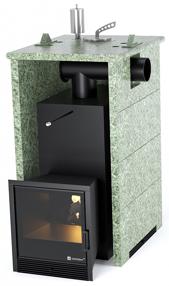 Печь для бани EASYSTEAM Анапа в трехстороннем кожухе с закрытым верхом с боковым подключением - 0min