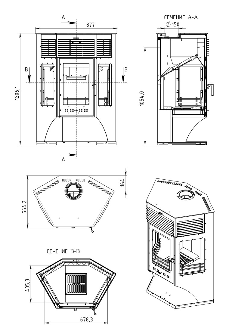Печь-камин АОТ 12,0 в модификации «Москва 12» - 8min