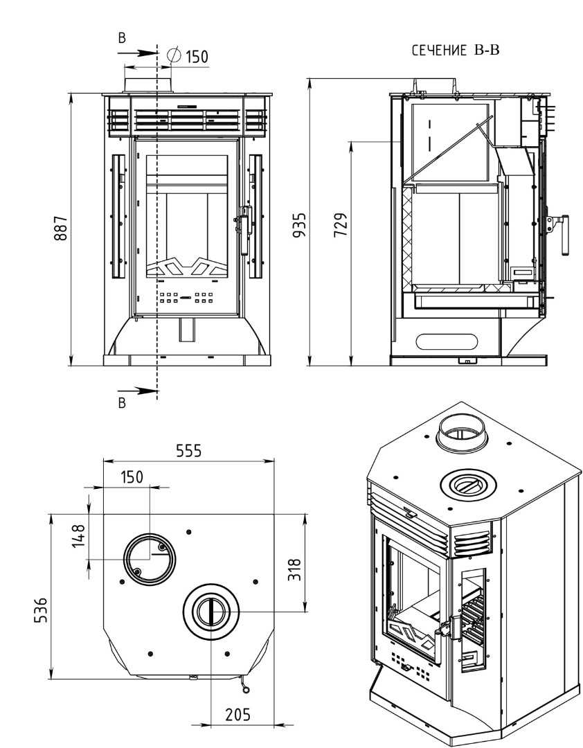 Печь-камин АОТ 9,0-03 в модификации «Москва 9 с плитой» - 6min