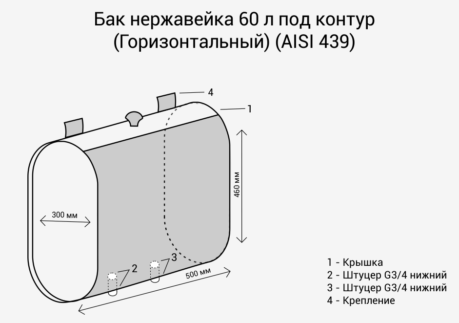 Бак Везувий горизонтальный (овальный) 60л - 2