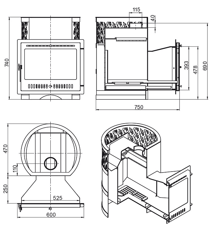 Печь для бани Везувий Лава 22 Панорама «М» - 3min