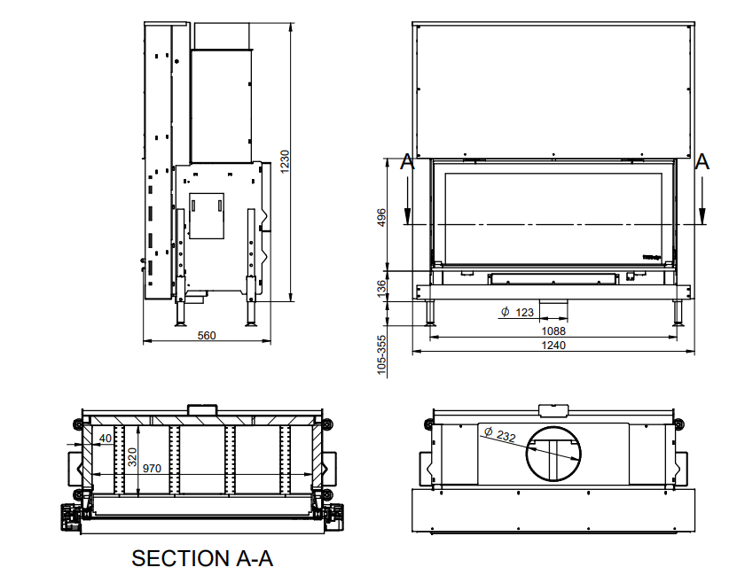 Каминная топка KFDesign LINEA H 1180 4.0 - 3min
