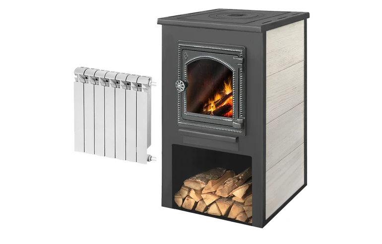 Печь-камин ЭТНА (ДТ-4С) с плитой и теплообменником