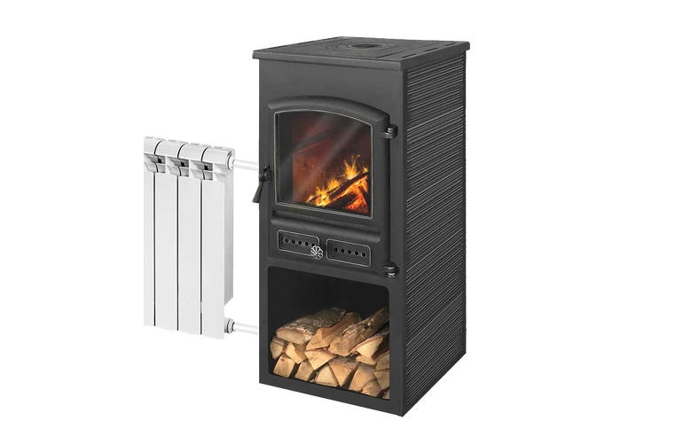 Печь-камин ЭТНА (БКД) с плитой и теплообменником Антрацит высокий