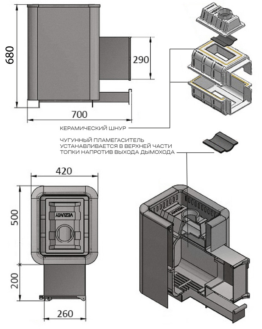 Печь для бани Везувий Сенсация 22 антрацит (ДТ-4С) - 1min