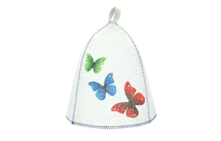 Шапка с вышивкой Бабочки-стразы (войлок)