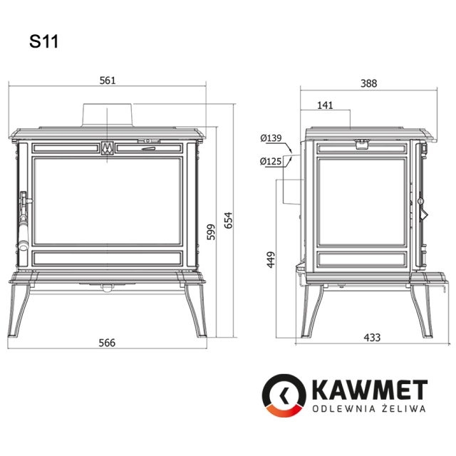 Чугунная печь KAWMET Premium S11 (8,5 кВт) - 5
