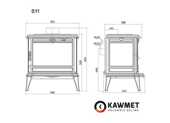 Чугунная печь KAWMET Premium S11 (8,5 кВт) - 5min