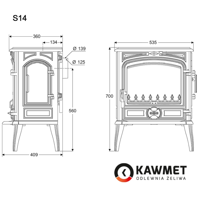 Чугунная печь KAWMET Premium S14 (6,5 кВт) - 2