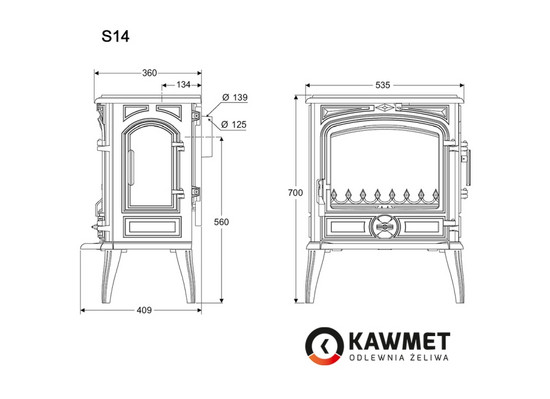 Чугунная печь KAWMET Premium S14 (6,5 кВт) - 2min