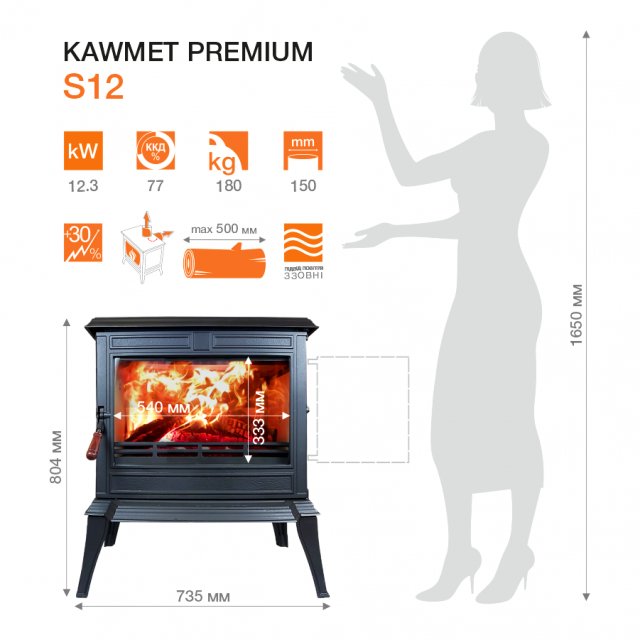 Чугунная печь KAWMET Premium S12 (12,3 кВт) - 2