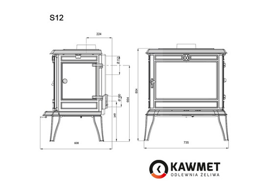 Чугунная печь KAWMET Premium S12 (12,3 кВт) - 9min