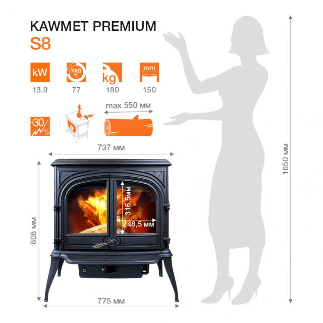 Чугунная печь KAWMET Premium S8 (13,9 кВт) - 8