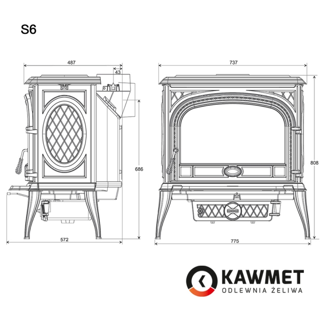 Чугунная печь KAWMET Premium S6 (13,9 kW) - 2