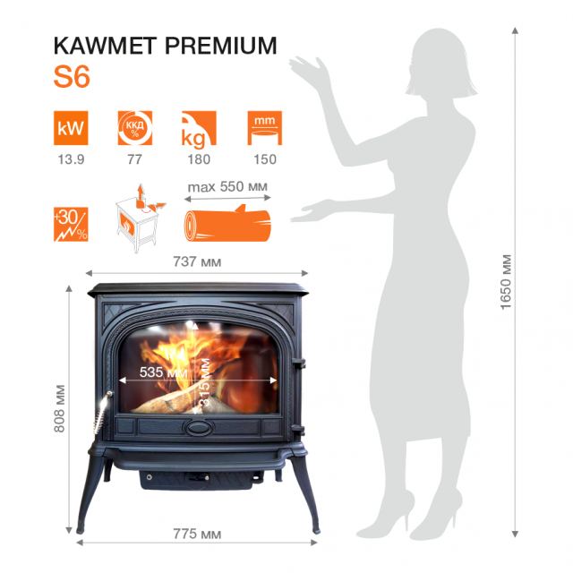 Чугунная печь KAWMET Premium S6 (13,9 kW) - 4