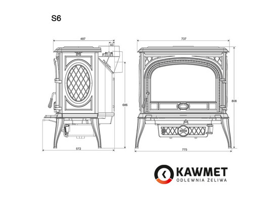Чугунная печь KAWMET Premium S6 (13,9 kW) - 2min