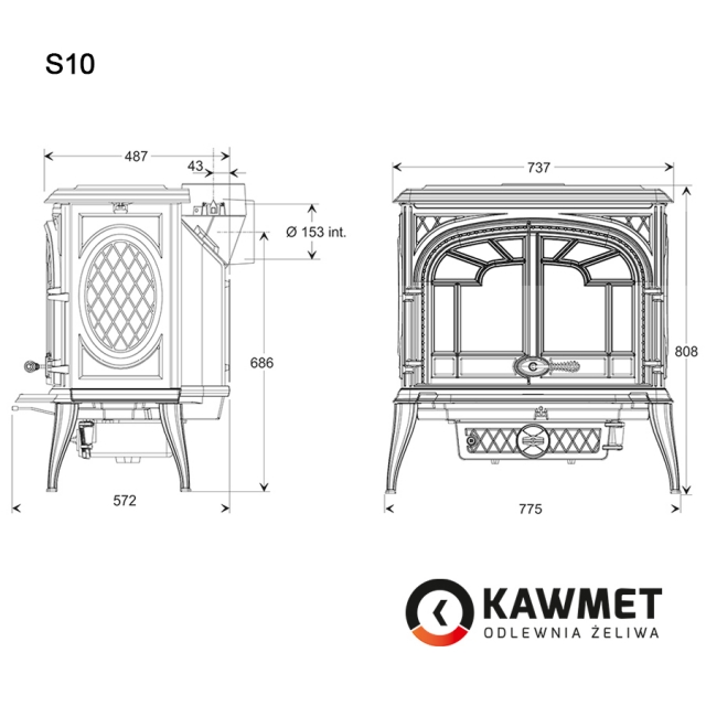 Чугунная печь KAWMET Premium S10 (13,9 кВт) - 8min