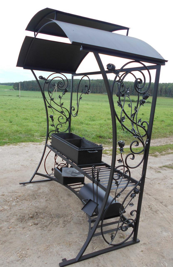 Кованый мангал-барбекю с крышей КР-14, сталь 5 мм - 1min