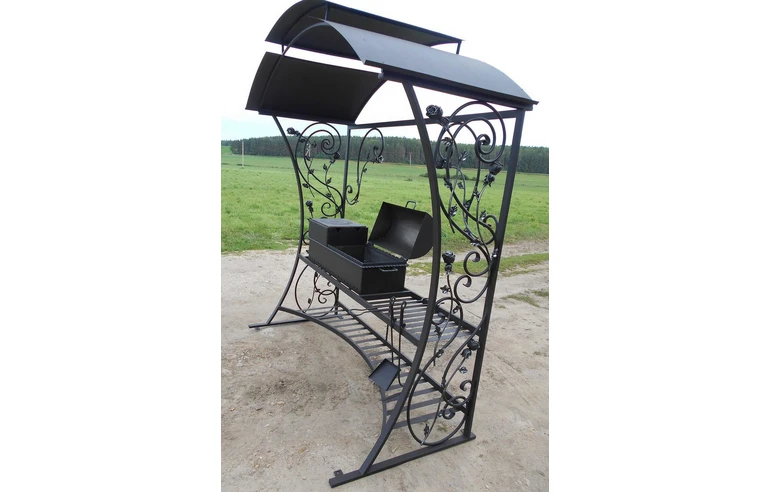 Кованый мангал-барбекю с крышей КР-14, сталь 5 мм