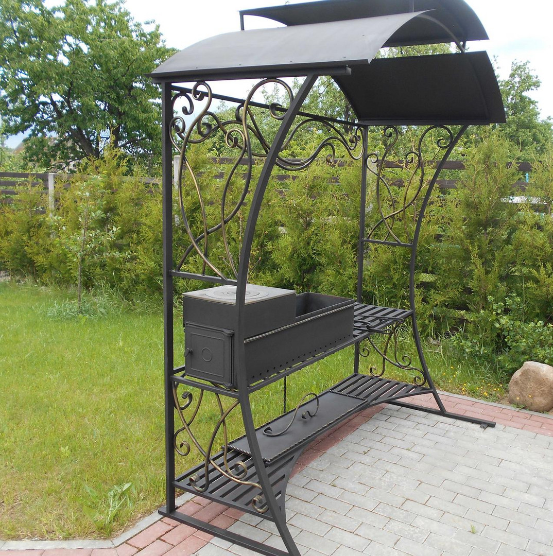 Кованый мангал-барбекю-очаг с крышей КР-12, сталь 5 мм - 3min