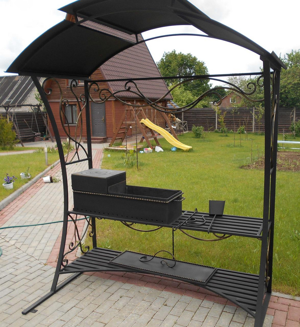 Кованый мангал-барбекю-очаг с крышей КР-12, сталь 5 мм - 1min