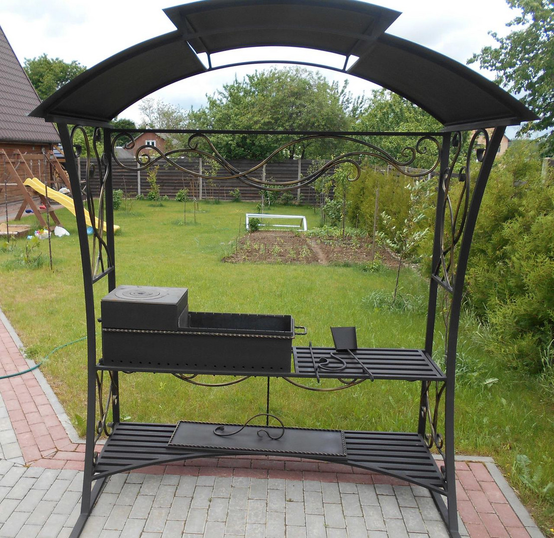 Кованый мангал-барбекю-очаг с крышей КР-12, сталь 5 мм - 0min