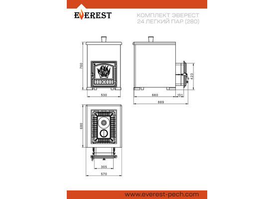 Печь для бани Эверест 24 Легкий пар (280) Пироксенит, S-40 - 1min
