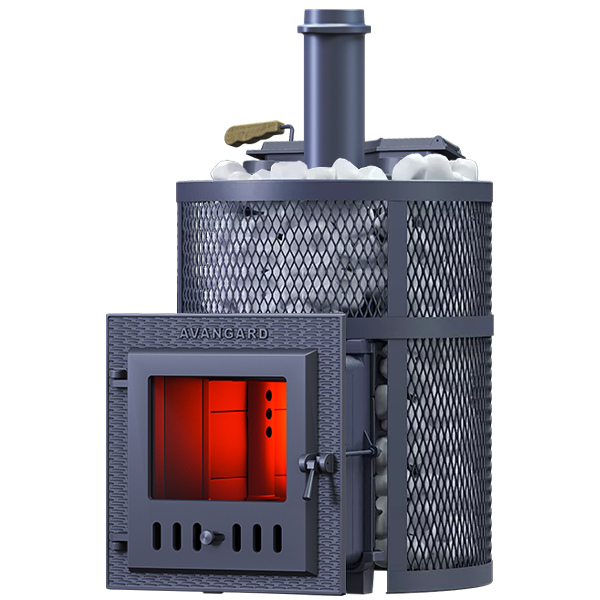 Чугунная печь для бани AVANGARD ЗК 25 (М) Ураган в круглой сетке - 1min