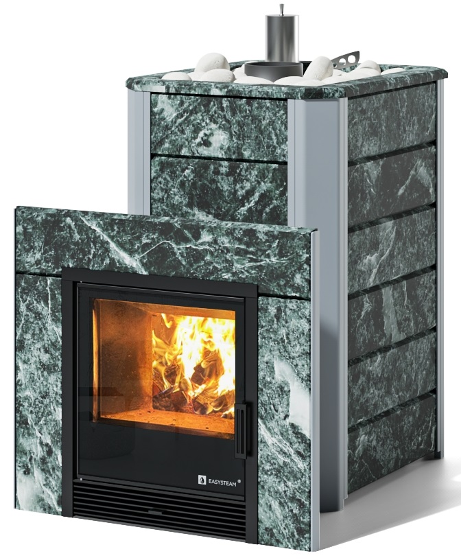 Печь для бани EASYSTEAM Ялта 25/2024 в облицовке из камня - 1min