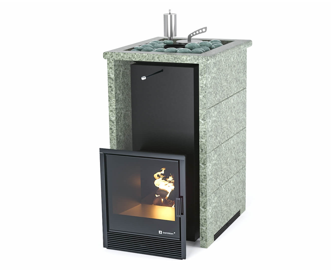 Печь для бани Сочи в трехстороннем кожухе с открытым верхом EASYSTEAM - 1min
