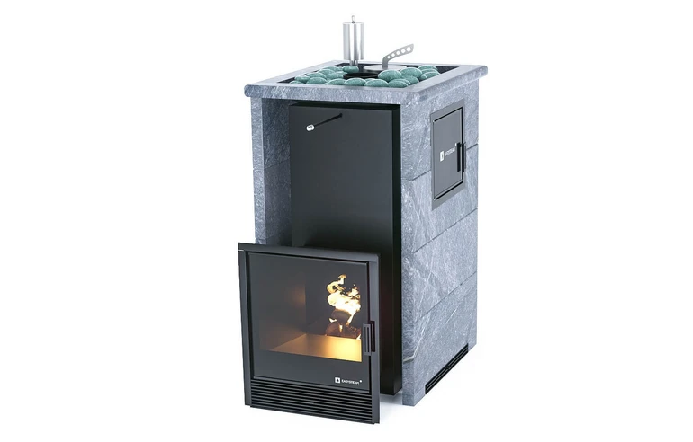 Печь для бани Сочи М2 в трехстороннем кожухе с открытым верхом EASYSTEAM