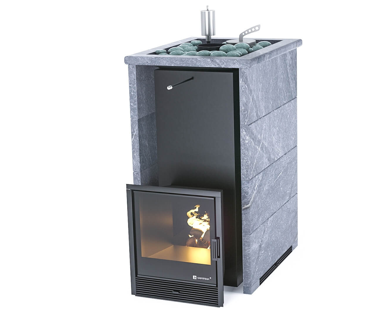 Печь для бани Геленджик в трехстороннем кожухе с открытым верхом EASYSTEAM - 0min