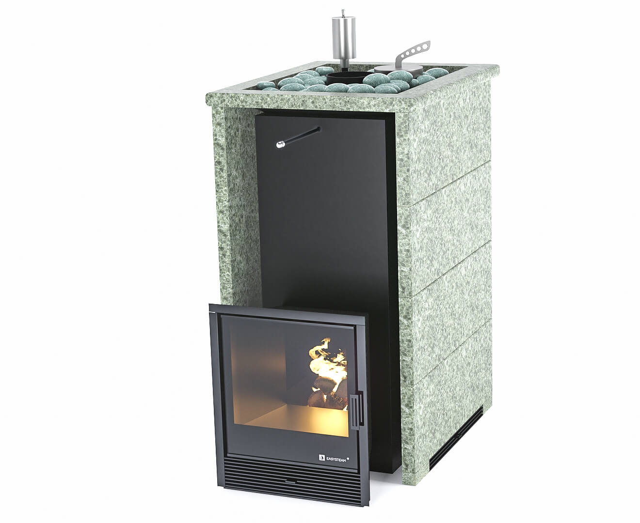 Печь для бани Геленджик в трехстороннем кожухе с открытым верхом EASYSTEAM - 1min