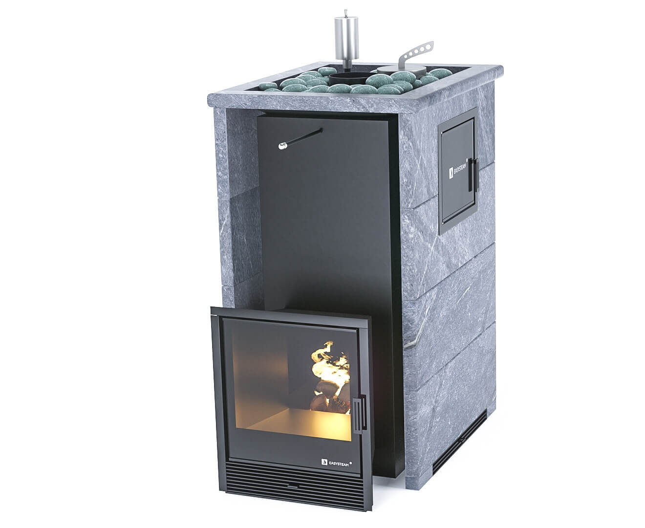 Печь для бани Геленджик М2 в трехстороннем кожухе с открытым верхом EASYSTEAM - 0min