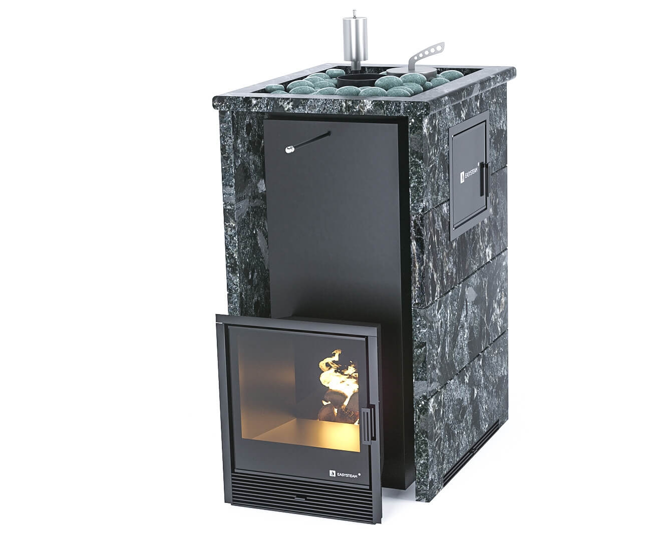 Печь для бани Геленджик М2 в трехстороннем кожухе с открытым верхом EASYSTEAM - 2min
