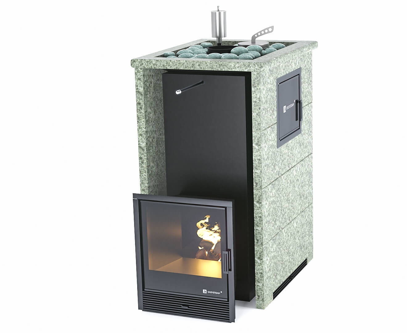 Печь для бани Геленджик М2 в трехстороннем кожухе с открытым верхом EASYSTEAM - 1min