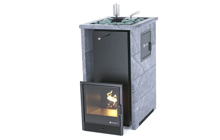 Печь для бани Геленджик М2 в трехстороннем кожухе с открытым верхом EASYSTEAM