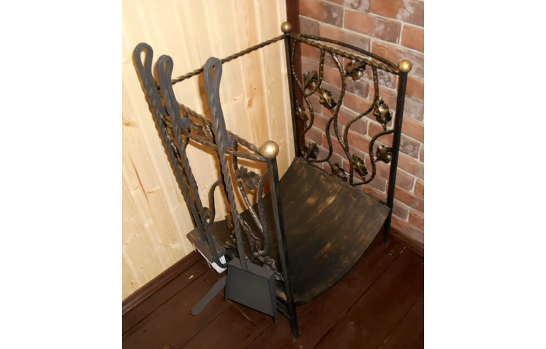 Каминный набор кованный Практичная (дровница + принадлежности)