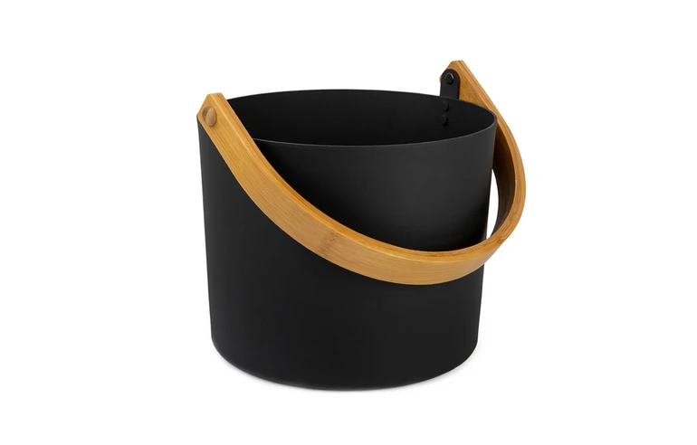 Ведро 5л с бамбуковой ручкой (черное)