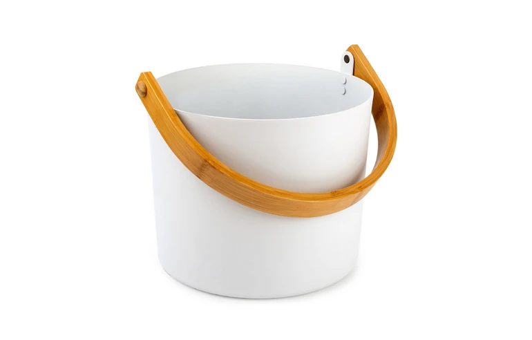 Ведро 5л с бамбуковой ручкой (белое)