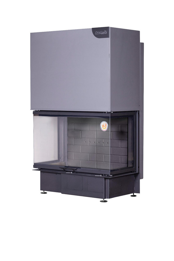 Каминная топка Экокамин ДЕЛЬТА 1000 PВ три стекла подовое горение принтинг черный шамот - 0min